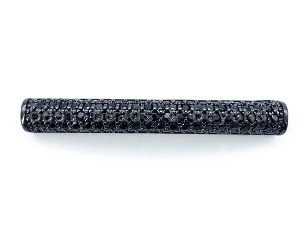 Black CZ Micro Pave Curved Tube, Spacer Tube for 2mm leather Cord Finding, Gold/Silver/Rose Gold/Gunmental, 37x5mm, sku#M70