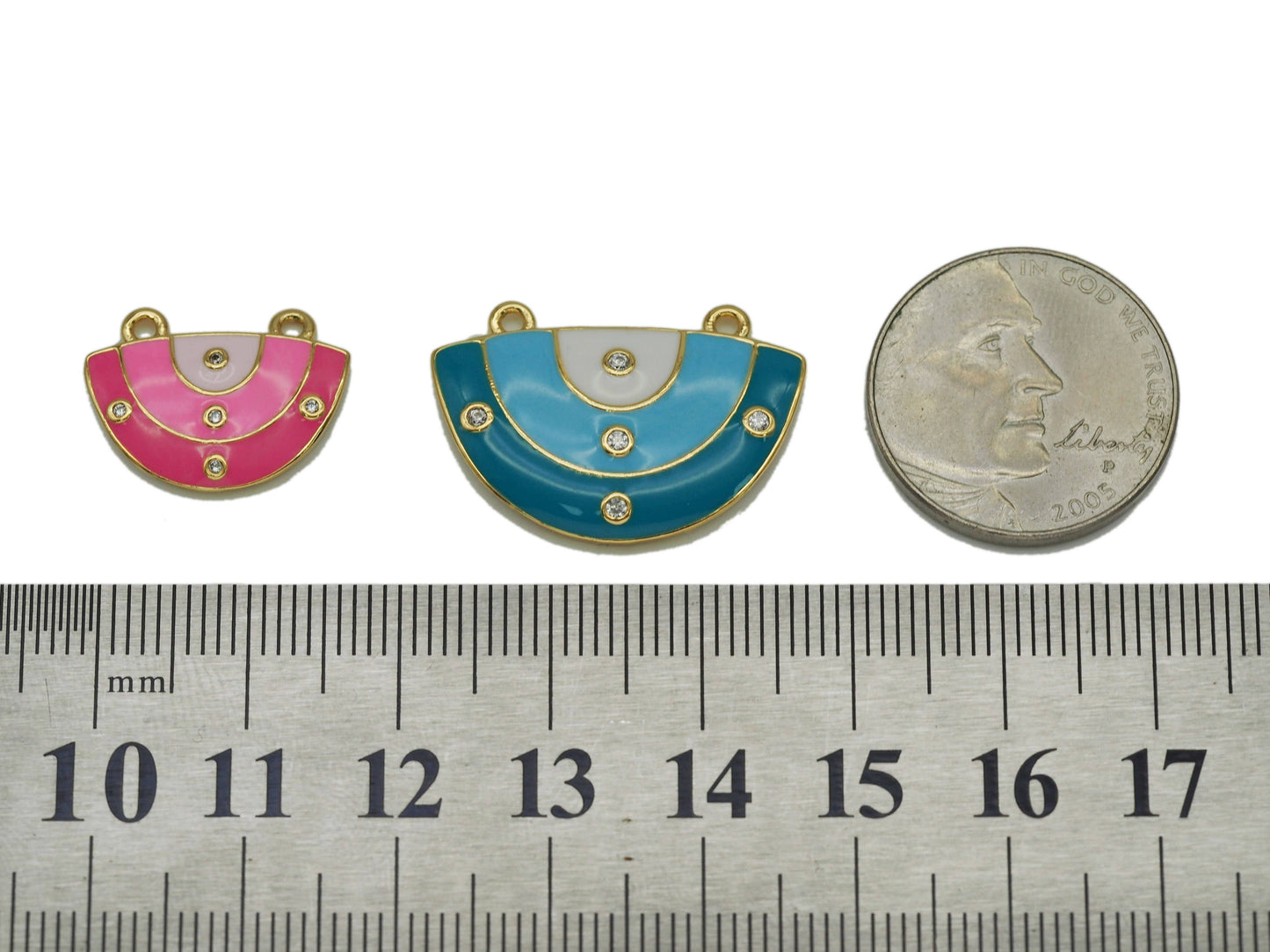CZ Enamel Half Circle Charm, Sku#LK650