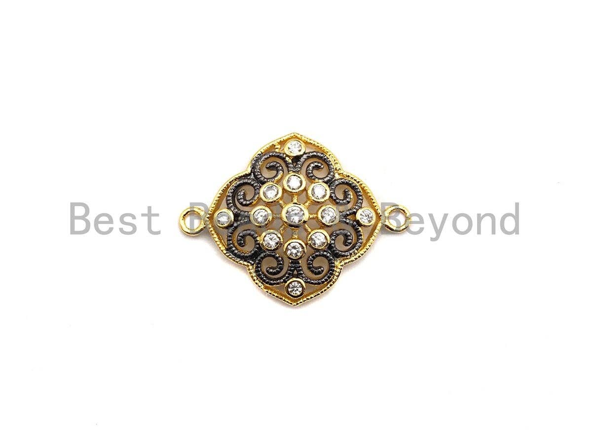 CZ Micro Pave Filigree Flower Connector, Gold plated, Pave Link Connector, 19x25mm, Sku#Z623