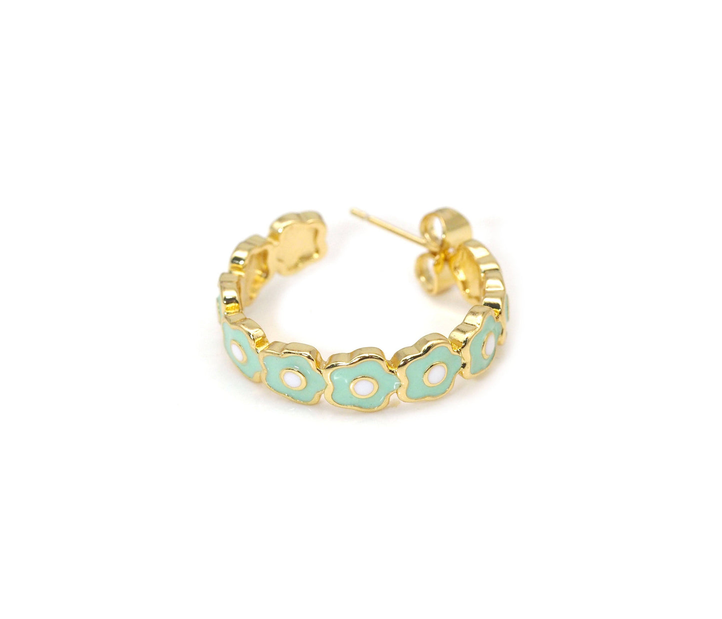 Colorful Enamel String Flower Hoop Earrings, Sku#J372