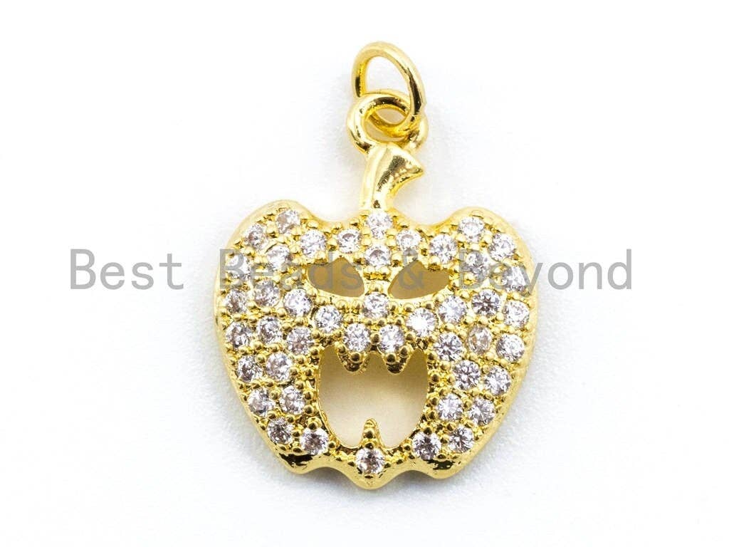 CZ Micro Pave Scary Pumpkin Charm, Cubic Zirconia Hollow Skull Charm,Halloween Pave Jewelry Findings, sku#F138