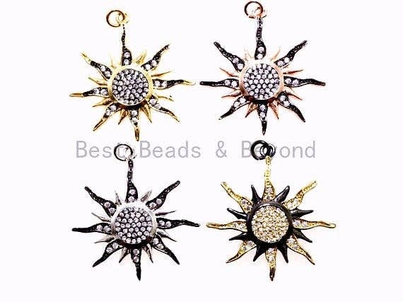 CZ Micro Pave 31mm Sunburst Pendant, Cubic Zirconia Paved Charm, CZ Pave Findings,31x33mm,, sku#F482