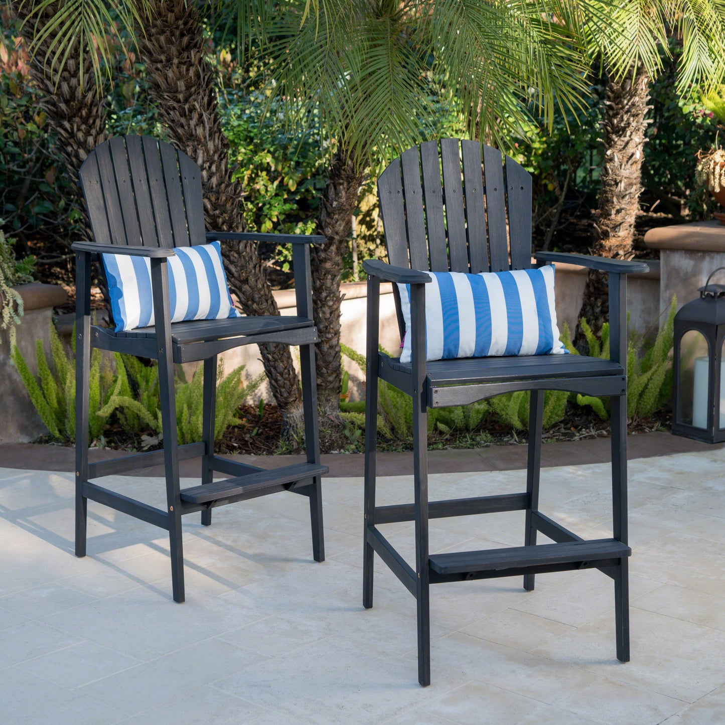 Outdoor Acacia Wood Adirondack Barstools, Set of 2