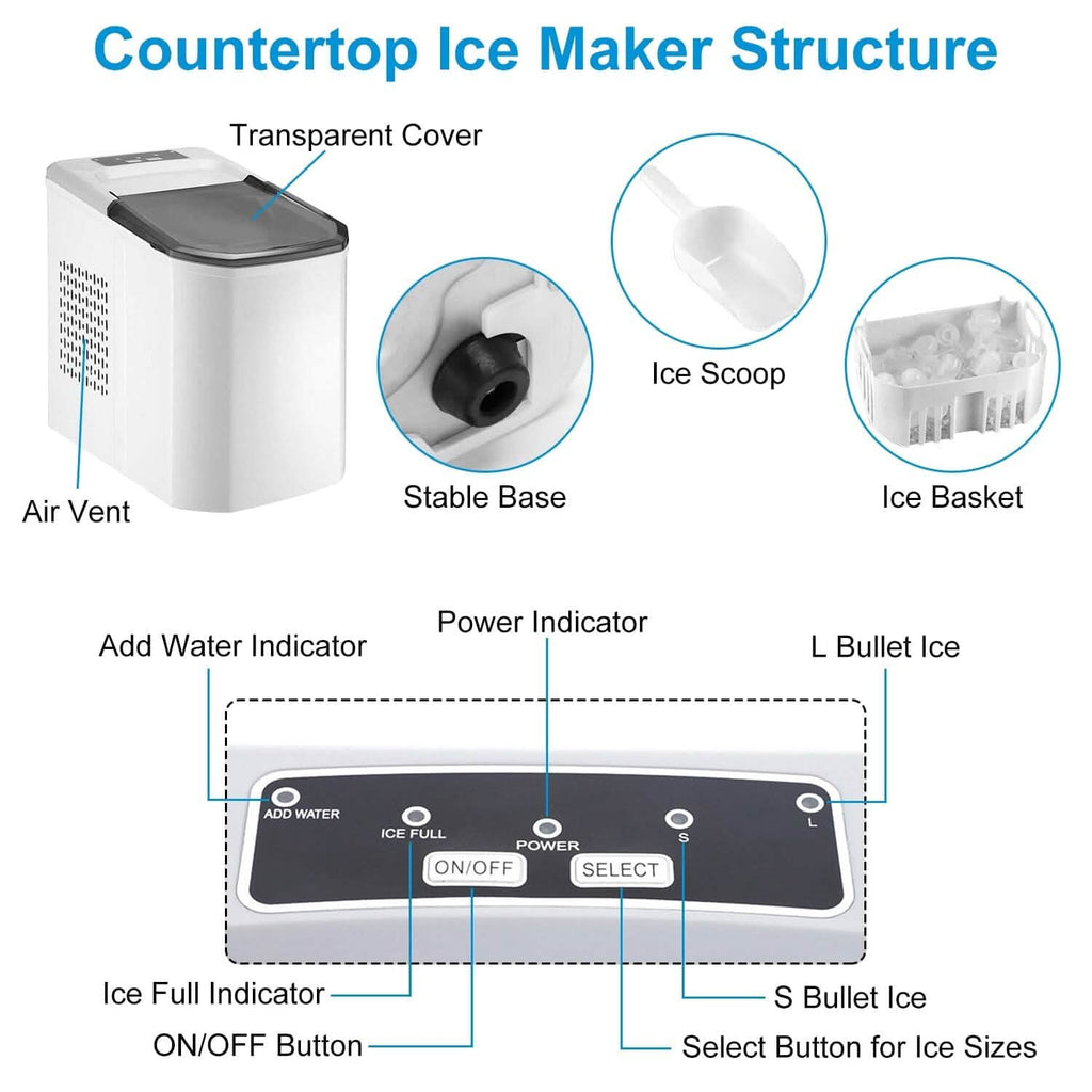 Electric Countertop Ice Make with Ice Scoop Basket Self Cleaning