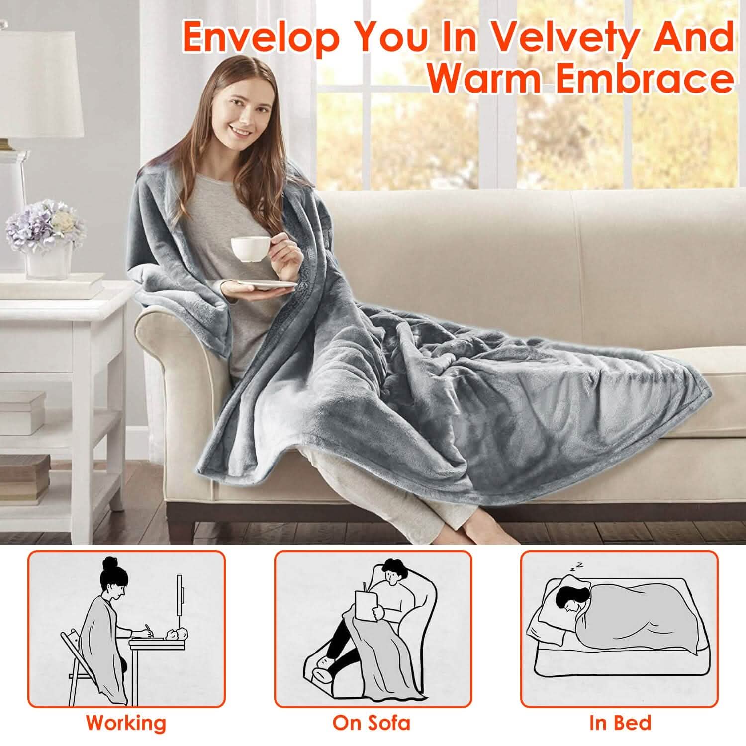 Electric Heated Throw Flannel Heated Blanket