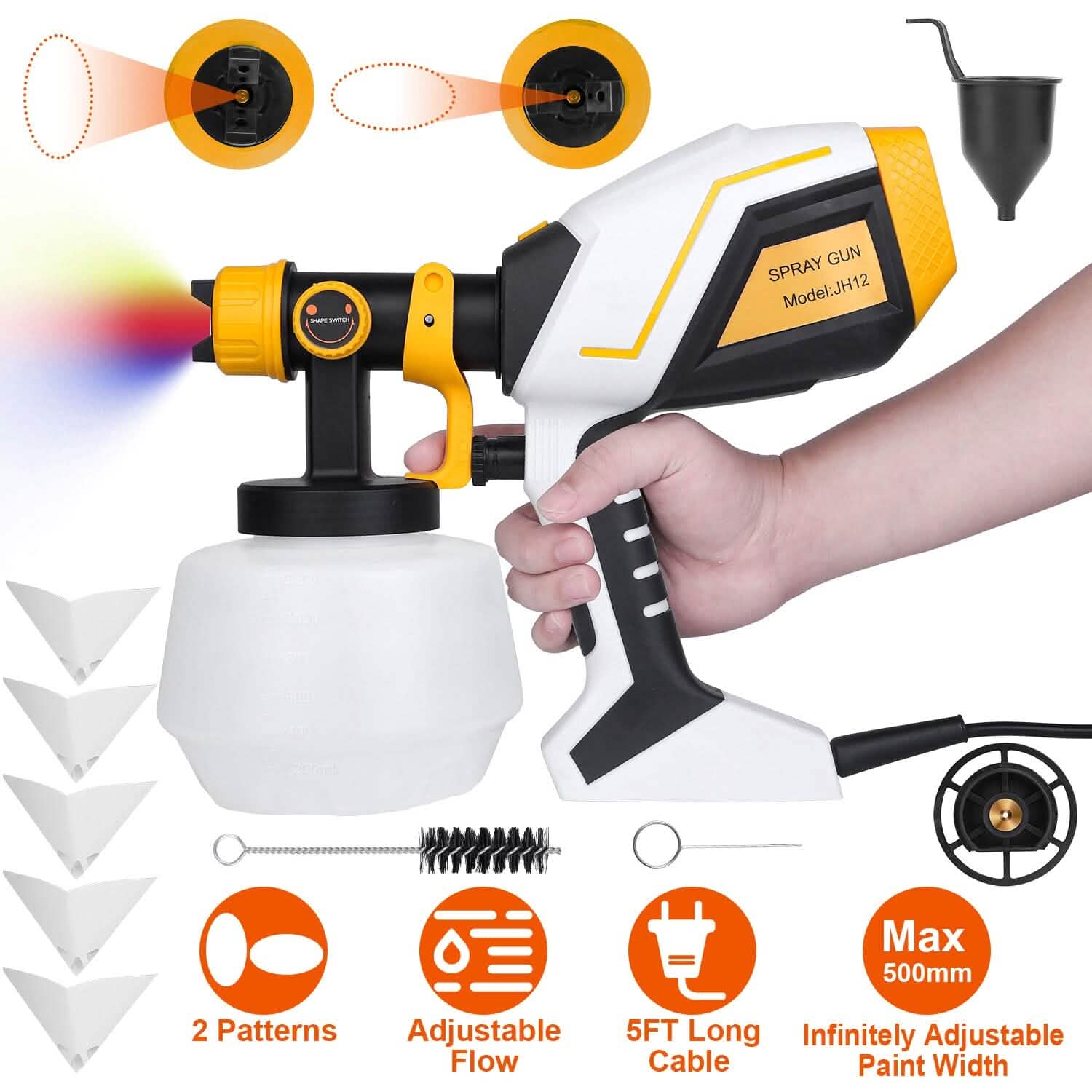 Electric Paint Sprayer HVLP with Different Spray Patterns 1200ML Detachable Container
