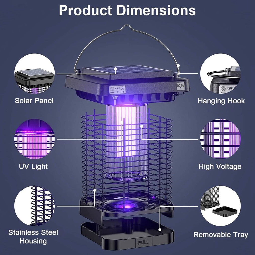 Electric Solar Powered Bug Zapper Lamp IP65 Waterproof for Indoor and Outdoor