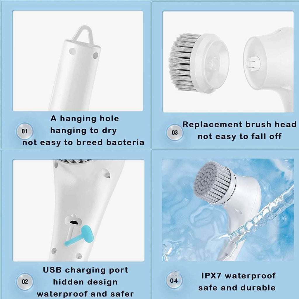 Brosse de nettoyage électrique sans fil avec 5 têtes de brosse interchangeables