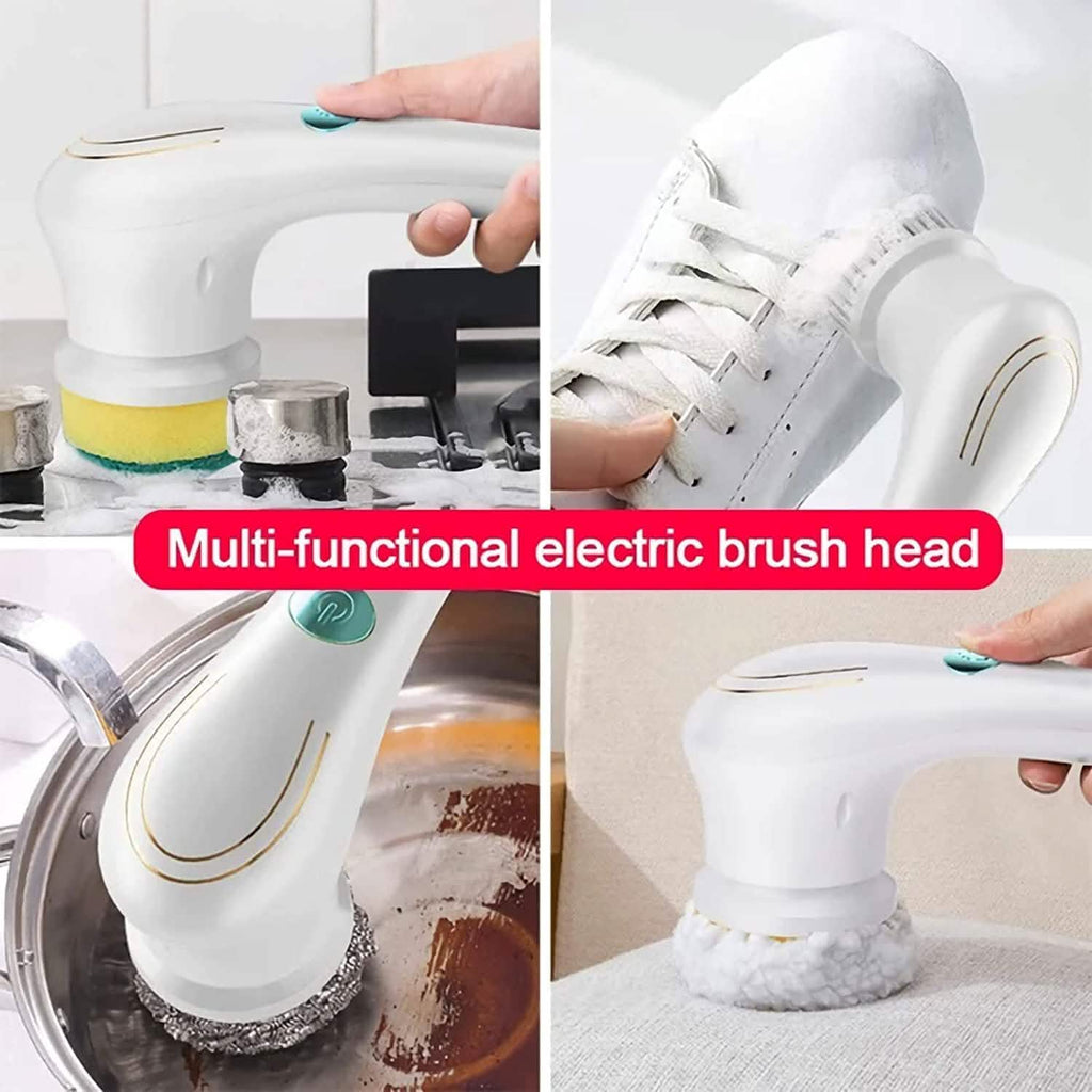Brosse de nettoyage électrique sans fil avec 5 têtes de brosse interchangeables