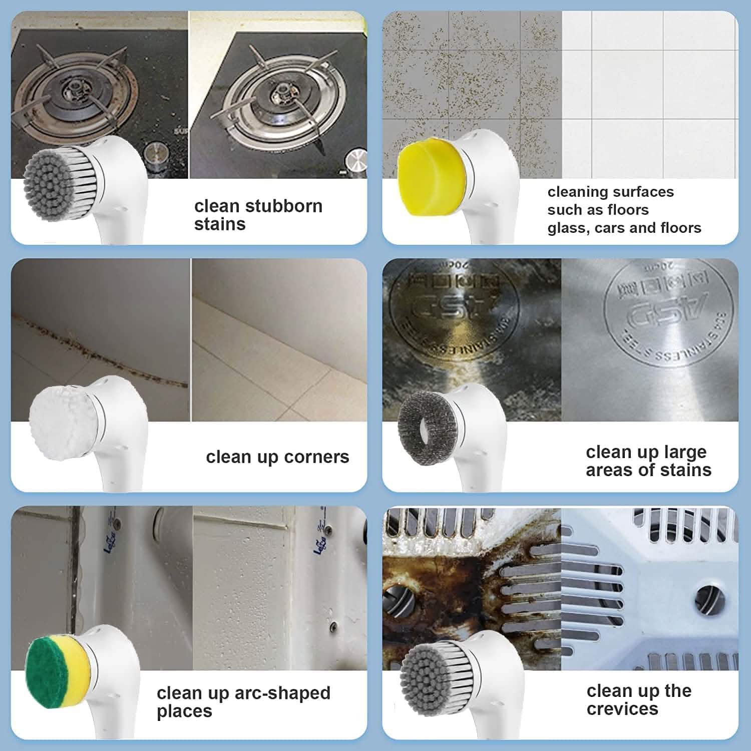 Brosse de nettoyage électrique sans fil avec 5 têtes de brosse interchangeables