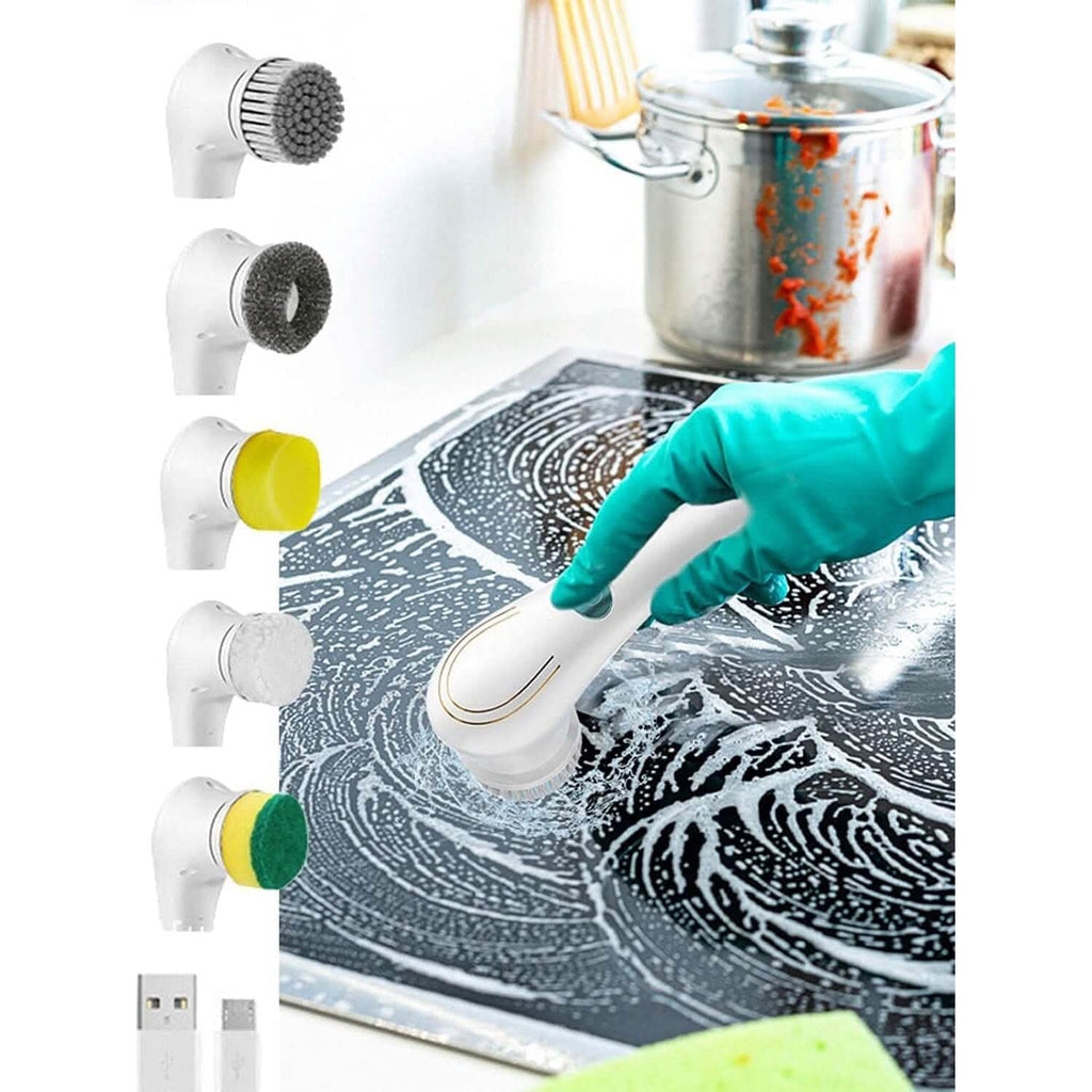 Brosse de nettoyage électrique sans fil avec 5 têtes de brosse interchangeables