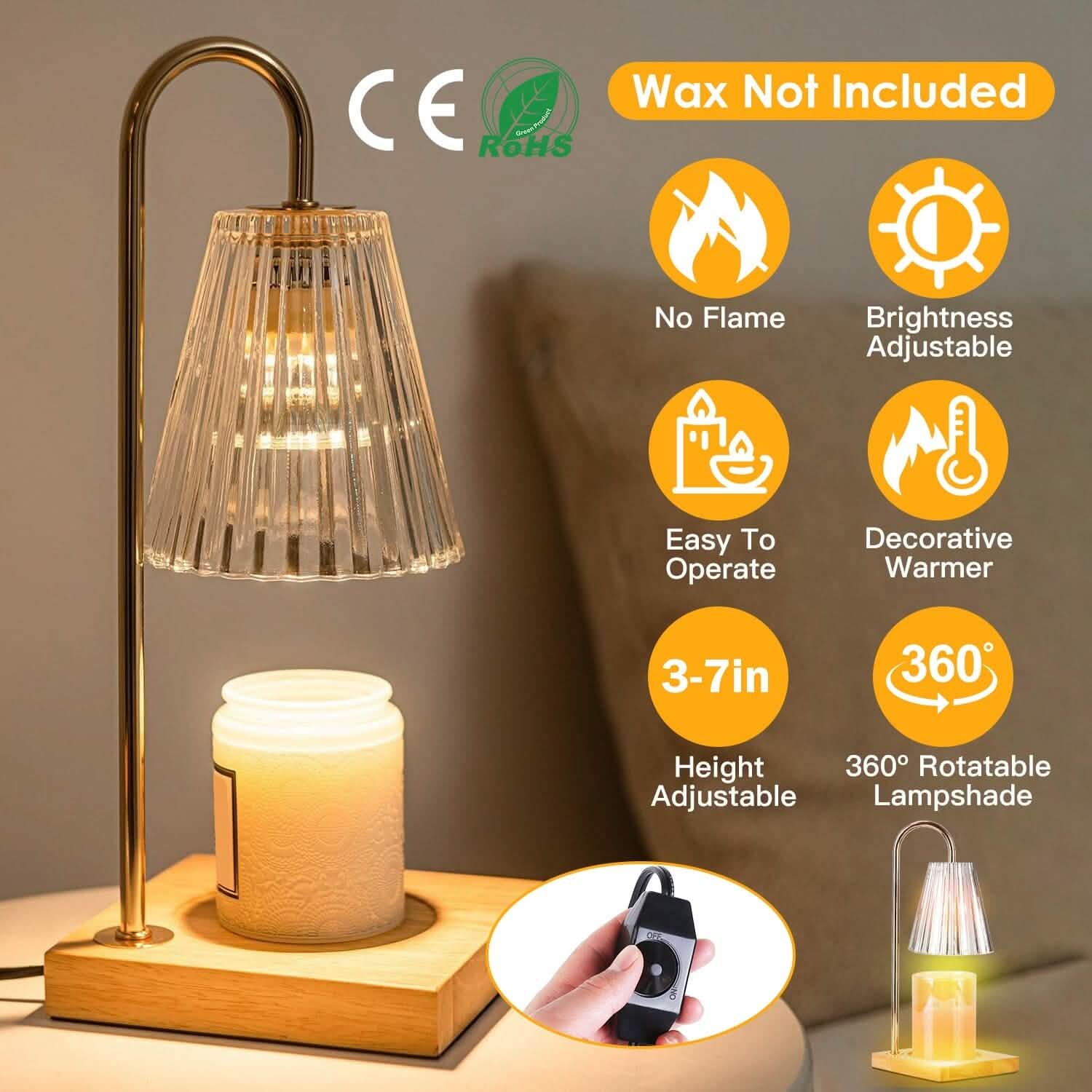 Electric Wax Melt Warmer Lamp Dimmable with 2 GU10 Bulbs 3-7in Adjustable Height 360º Rotatable