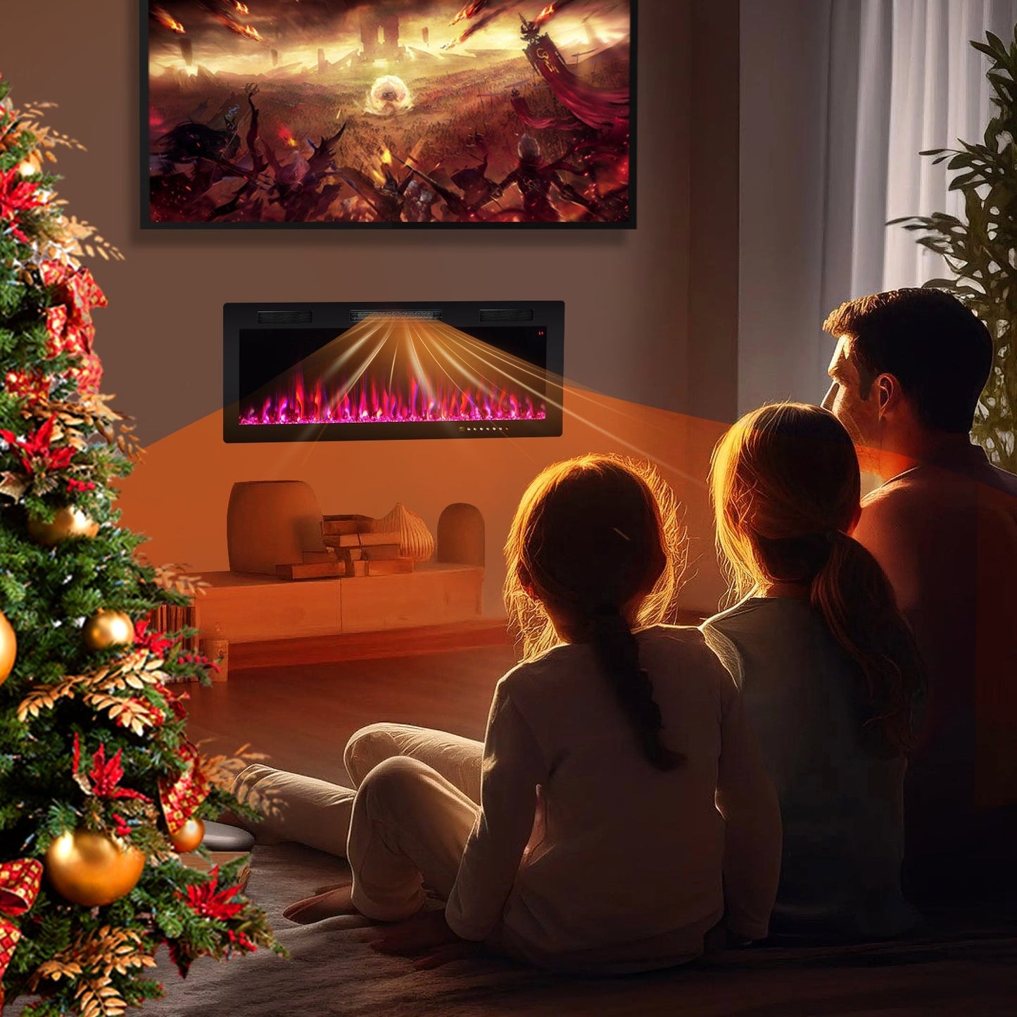 Electric Fireplace 40/50/60 Inches Recessed and Wall Mounted for 2' x 6' Stud