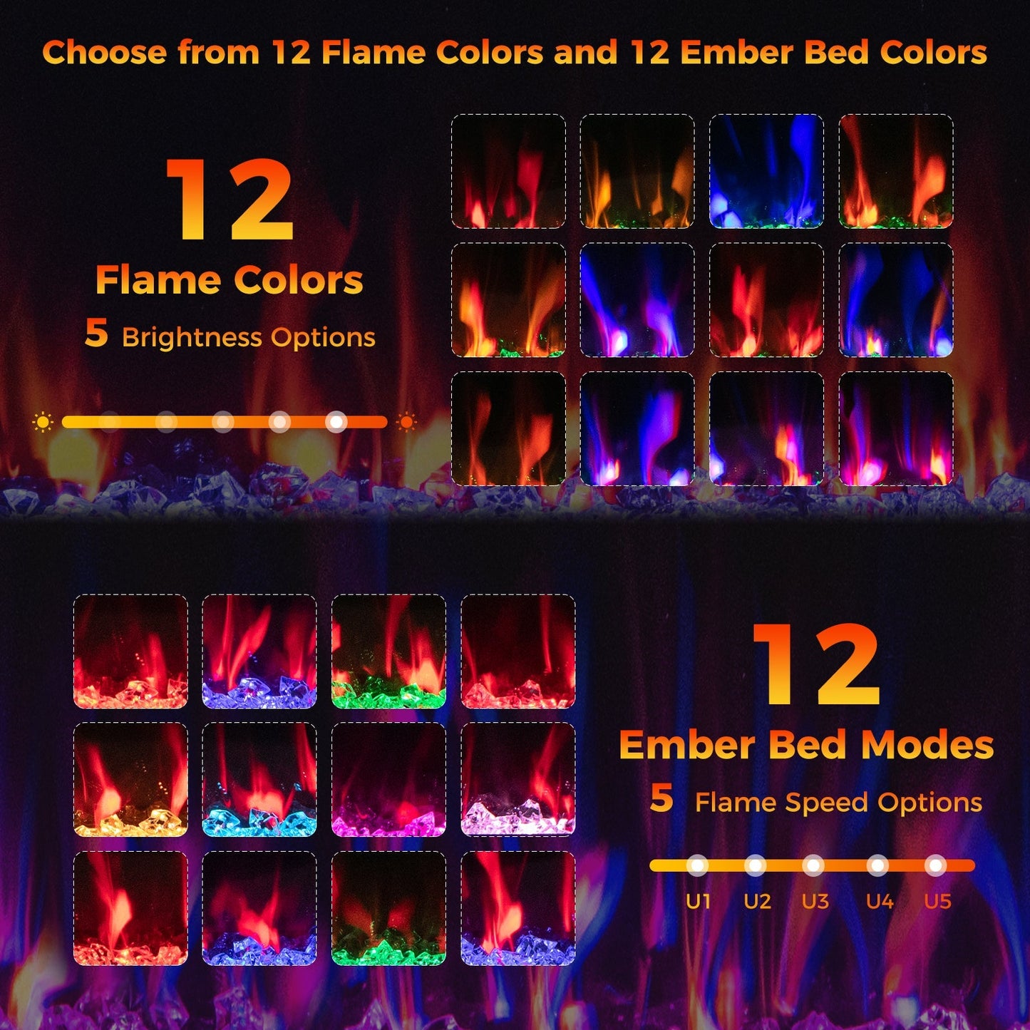 Electric Fireplace 40/50/60 Inches Recessed and Wall Mounted for 2' x 6' Stud