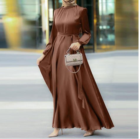 Elegant Faux Silk Abaya | Round Neck Abaya  (MA148)