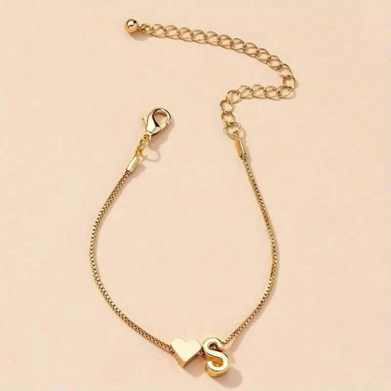 Elegant Love Heart Charm Bracelet - Delicate Minimalist Link Chain
