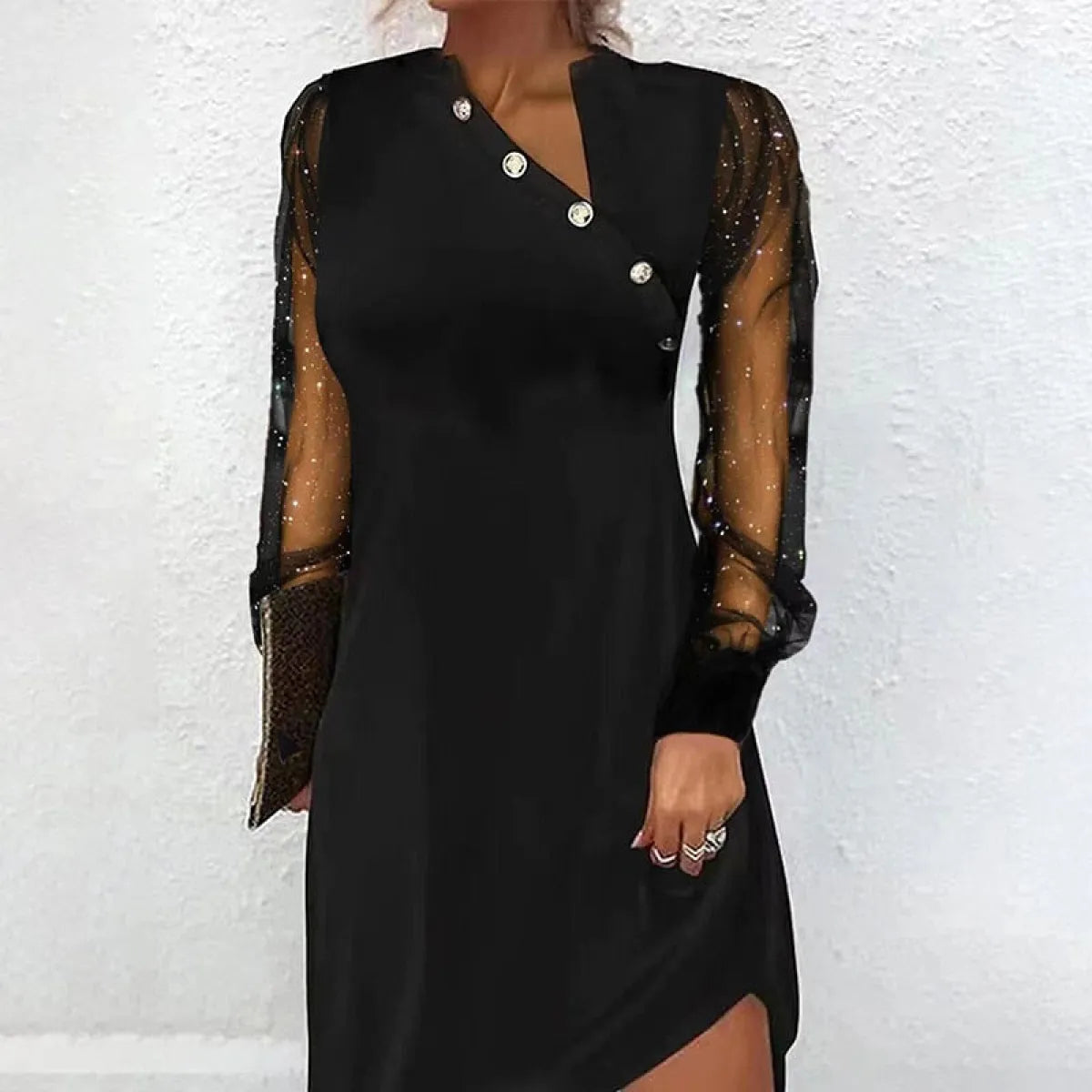 Elegant Mesh Sleeve Mini Dresses