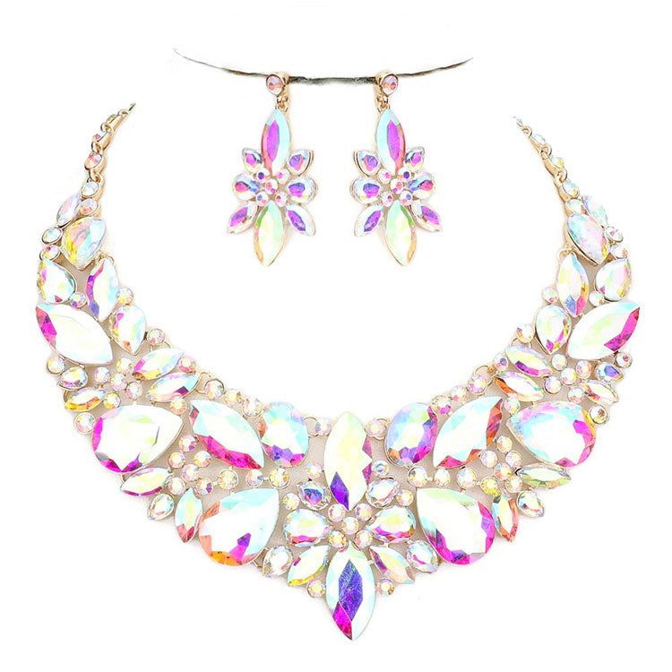 Elegant Multi Stone Evening Necklace Earrings Set