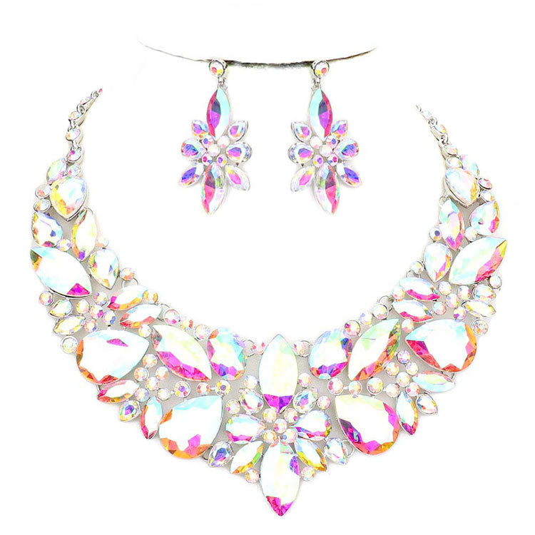 Elegant Multi Stone Evening Necklace Earrings Set
