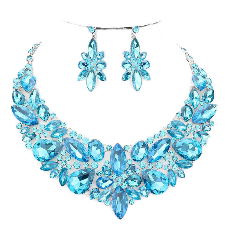 Elegant Multi Stone Evening Necklace Earrings Set