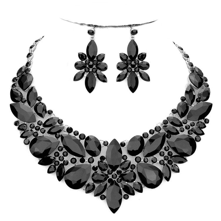 Elegant Multi Stone Evening Necklace Earrings Set