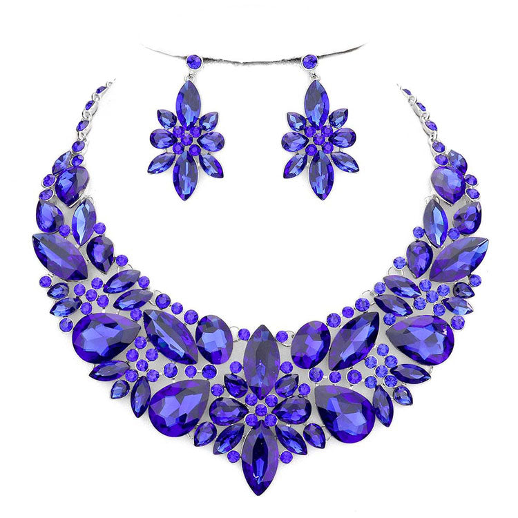 Elegant Multi Stone Evening Necklace Earrings Set