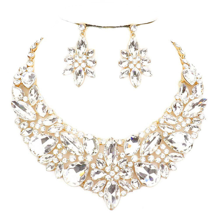Elegant Multi Stone Evening Necklace Earrings Set