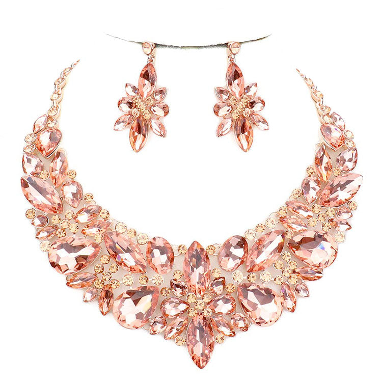 Elegant Multi Stone Evening Necklace Earrings Set