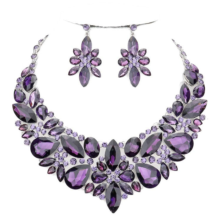 Elegant Multi Stone Evening Necklace Earrings Set