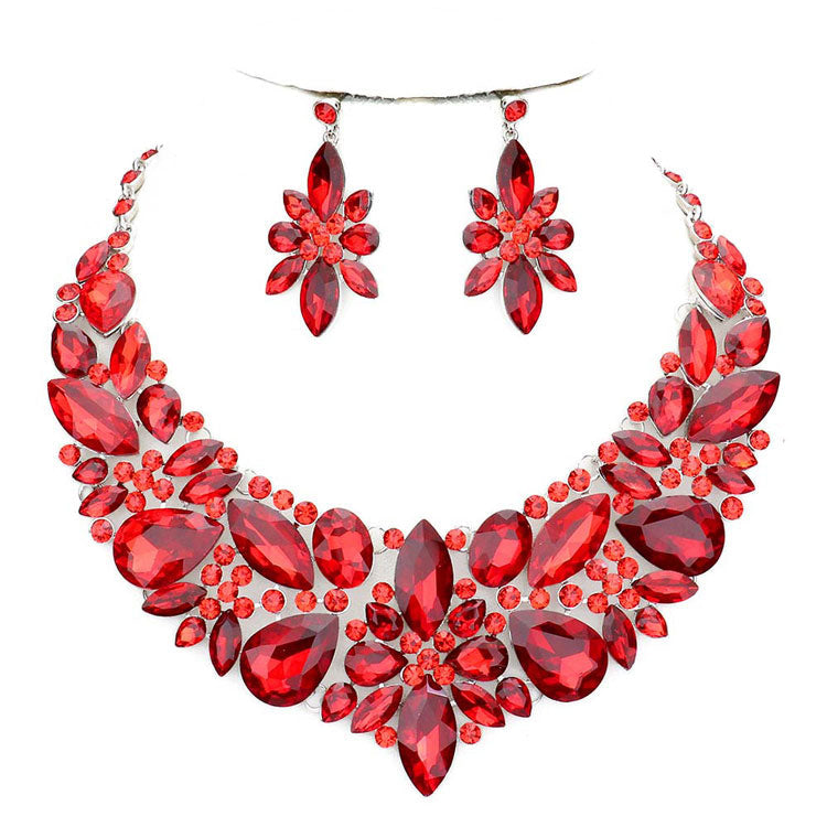 Elegant Multi Stone Evening Necklace Earrings Set