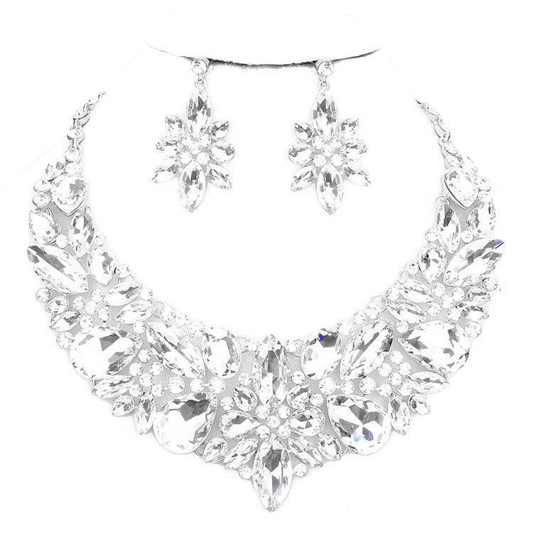 Elegant Multi Stone Evening Necklace Earrings Set