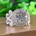 Elegant Promise Ring Trendy Halo Design Silver Plated Paved Shining Rhinestone Engagement/ Wedding Ring
