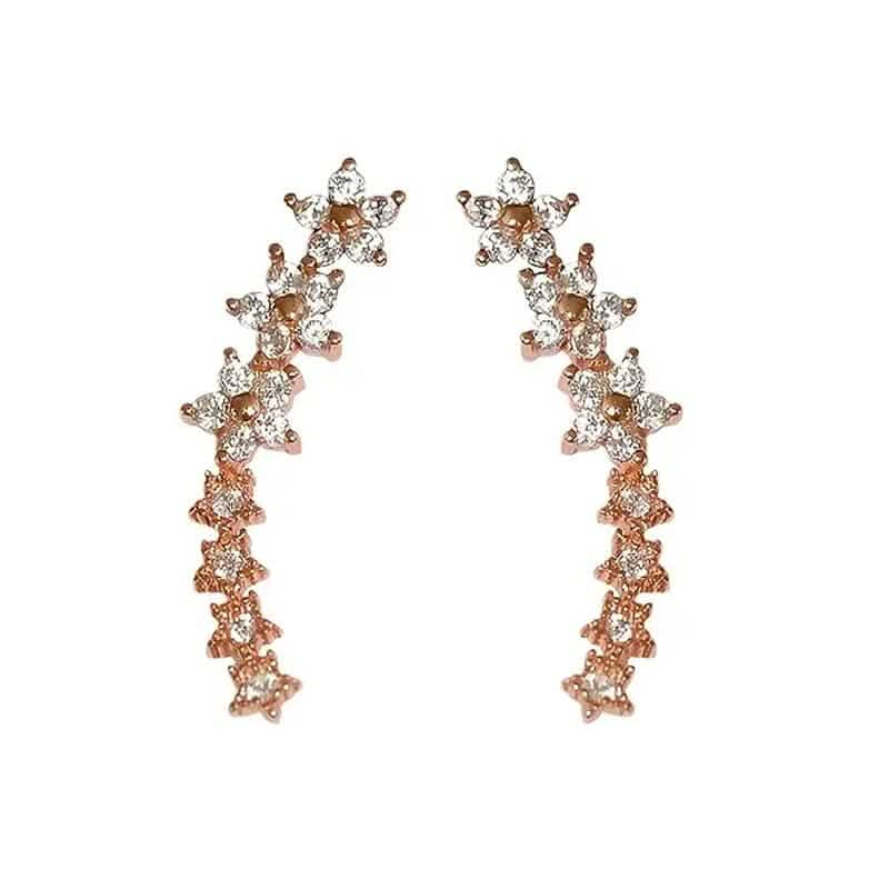 Boucles d'oreilles élégantes étoile fleur grimpante avec strass