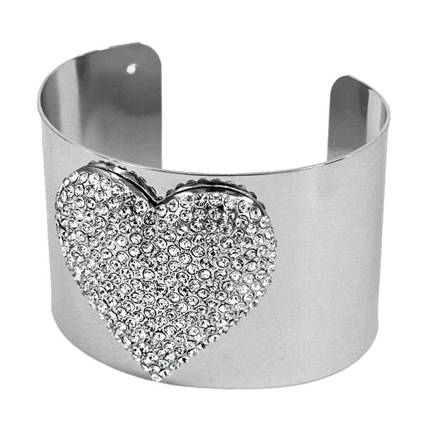Embellished Rhinestone Heart Wide Cuff Bracelet