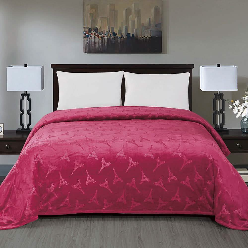 Embossed Premium Flannel Fleece Blanket - Eiffel Tower Design