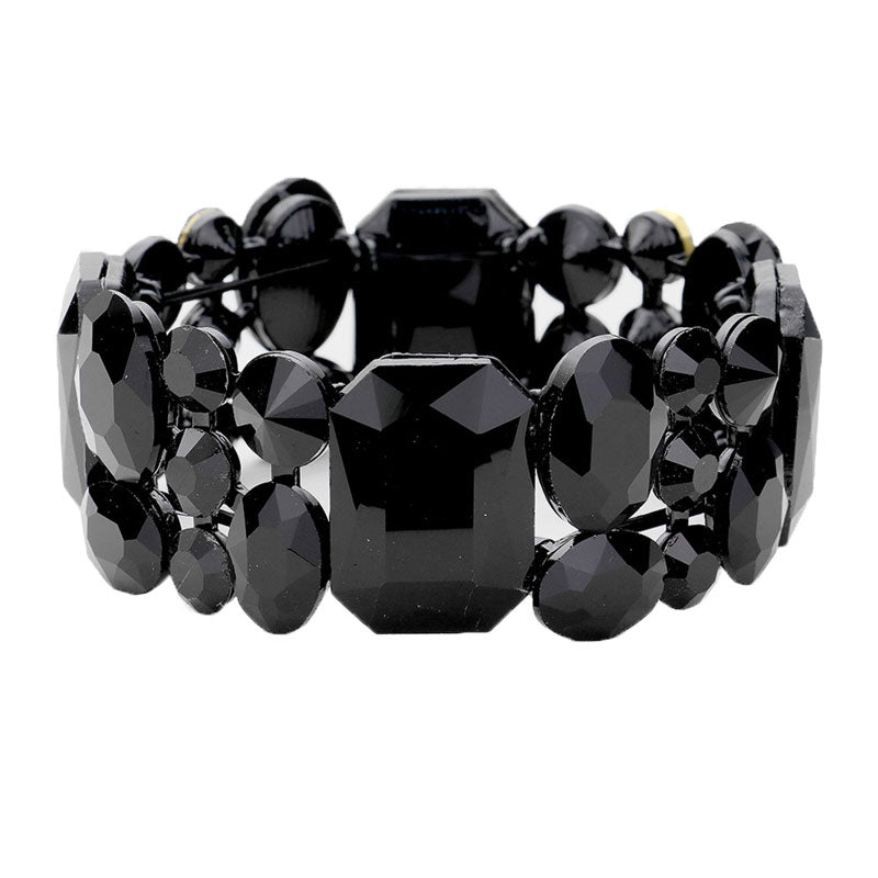 Emerald Cut Crystal Accented Stretch Evening Bracelet