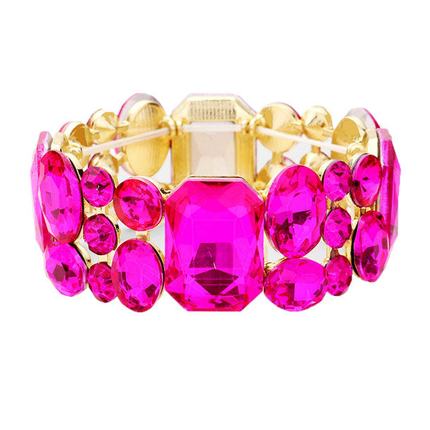 Emerald Cut Crystal Accented Stretch Evening Bracelet