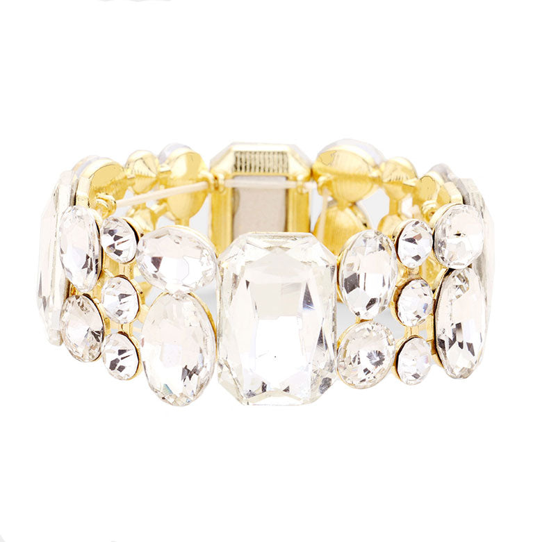 Emerald Cut Crystal Accented Stretch Evening Bracelet
