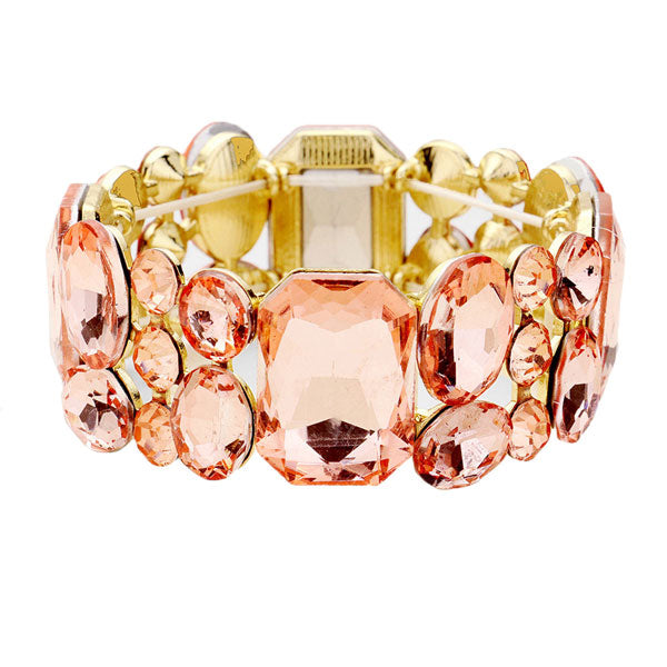 Emerald Cut Crystal Accented Stretch Evening Bracelet