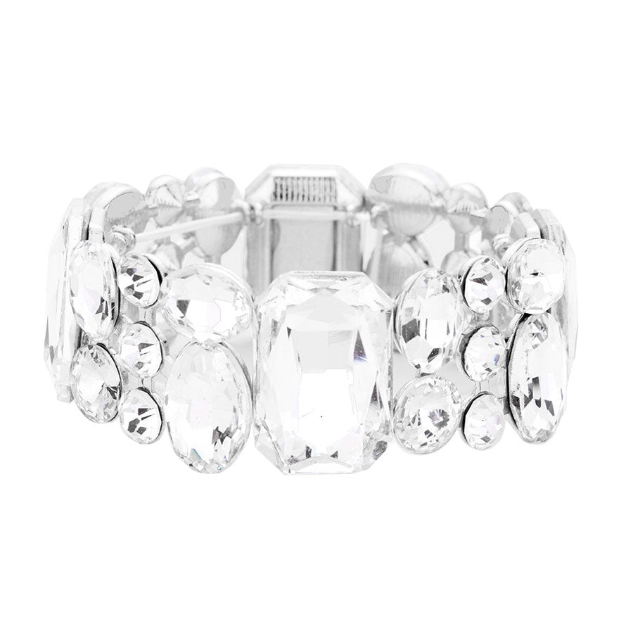 Emerald Cut Crystal Accented Stretch Evening Bracelet