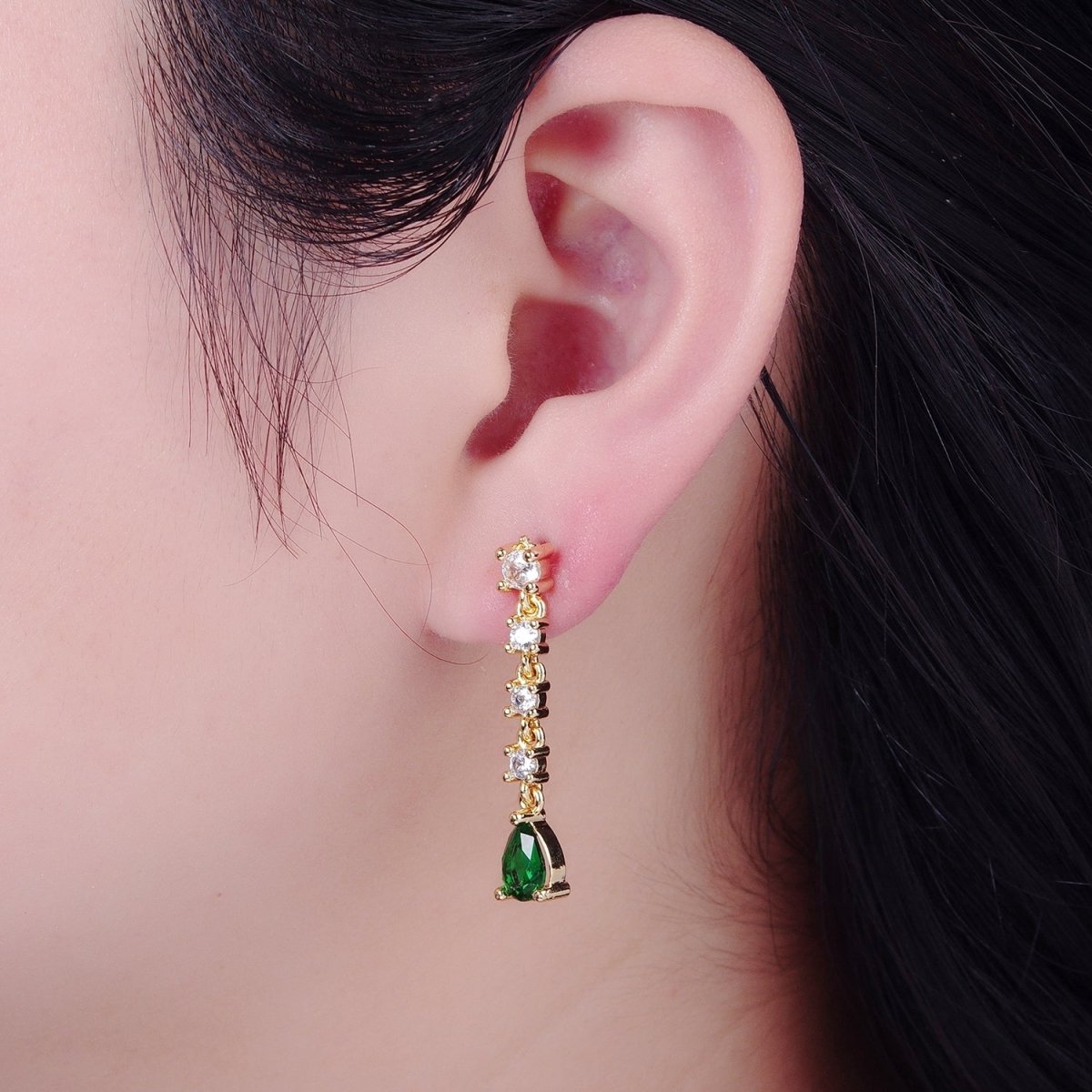 Emerald Green Long Drop Dangle Elegant Wedding Bridal Chandelier Teardrop Earrings For Women T-520
