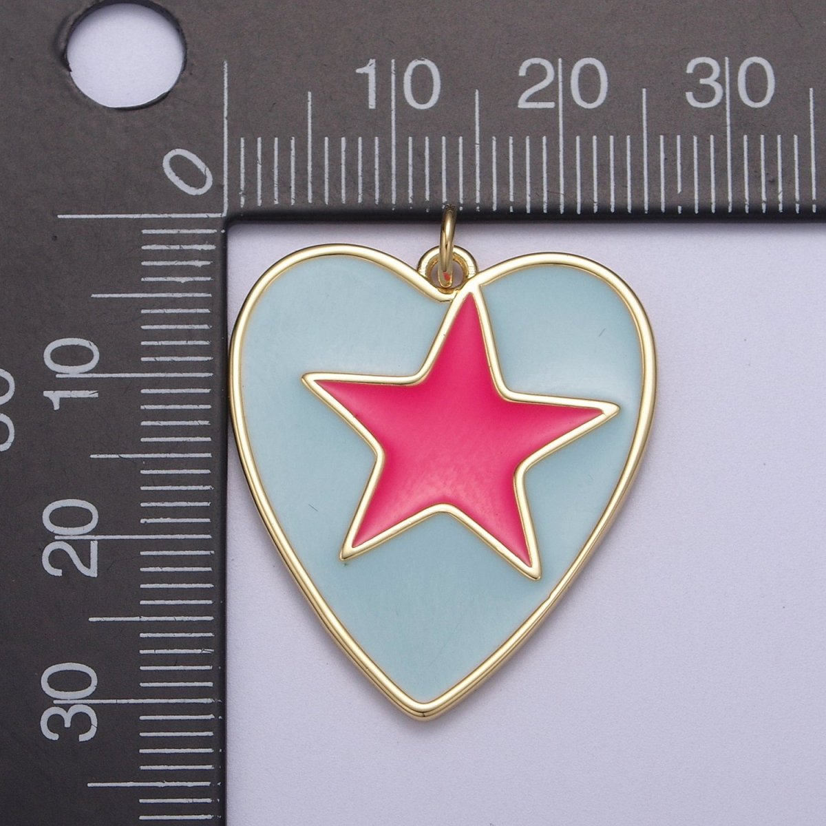 Enamel Colorful Five Point Star On Heart Shape Pendant, 14K Gold Filled Blue Enamel Charm N-300