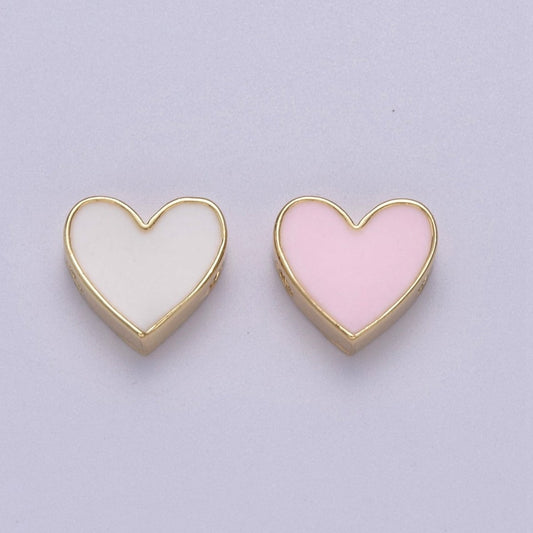 Enamel White / Pink Heart Gold Filled Spacer Beads | B-064
