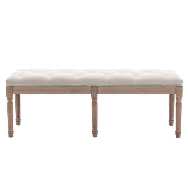 Banc rembourré de bout de lit, banc d'entrée, banc français avec pieds en hévéa