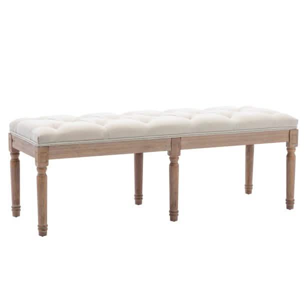 Banc rembourré de bout de lit, banc d'entrée, banc français avec pieds en hévéa