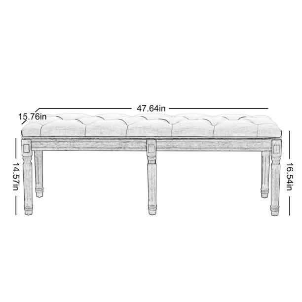 Banc rembourré de bout de lit, banc d'entrée, banc français avec pieds en hévéa