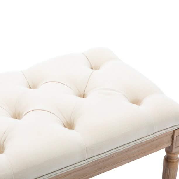 Banc rembourré de bout de lit, banc d'entrée, banc français avec pieds en hévéa