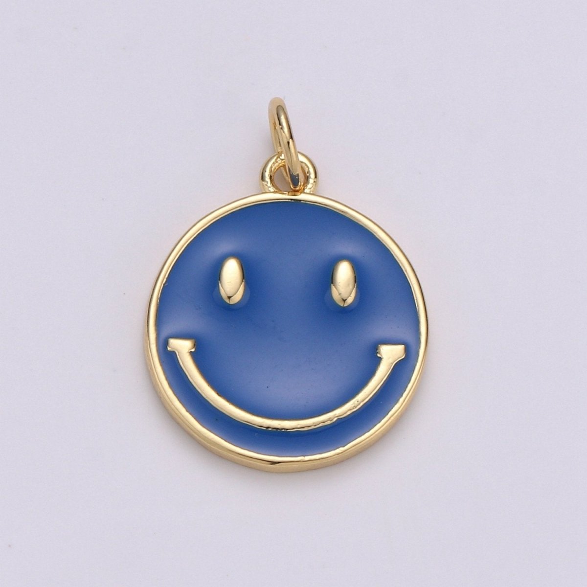 Epoxy Happy Face in Gold Round Charm, Enamel Happy Face Charm, Smiley Gold Enamel Charms, Dainty Smile charm, Teal, Red, White, Yellow,  Cute Gold Smiley Face Gold Filled Charm - D-136 TO D-145