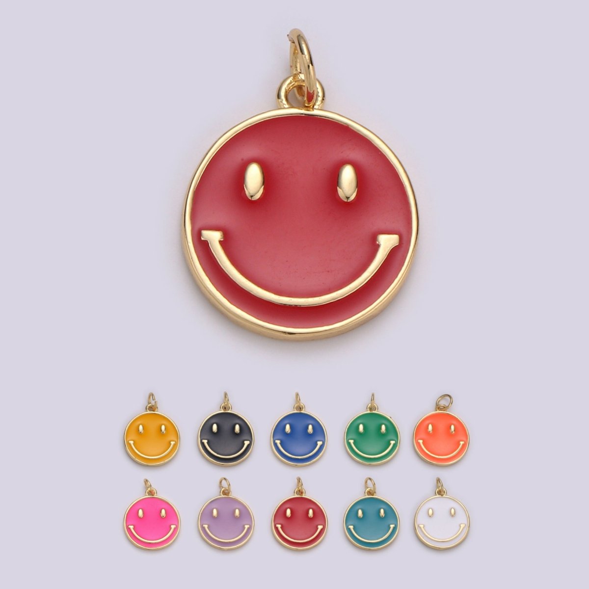 Epoxy Happy Face in Gold Round Charm, Enamel Happy Face Charm, Smiley Gold Enamel Charms, Dainty Smile charm, Teal, Red, White, Yellow,  Cute Gold Smiley Face Gold Filled Charm - D-136 TO D-145