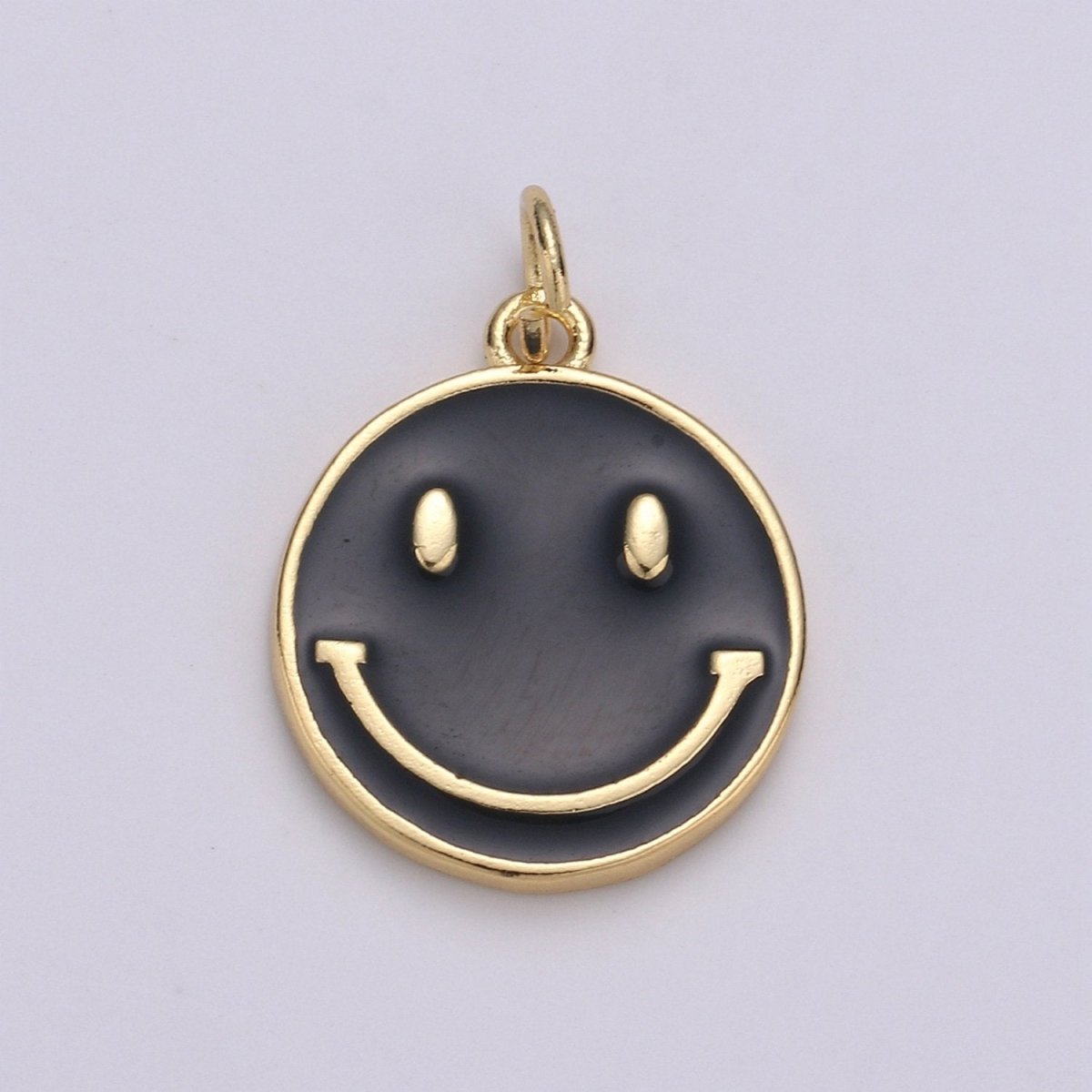 Epoxy Happy Face in Gold Round Charm, Enamel Happy Face Charm, Smiley Gold Enamel Charms, Dainty Smile charm, Teal, Red, White, Yellow,  Cute Gold Smiley Face Gold Filled Charm - D-136 TO D-145